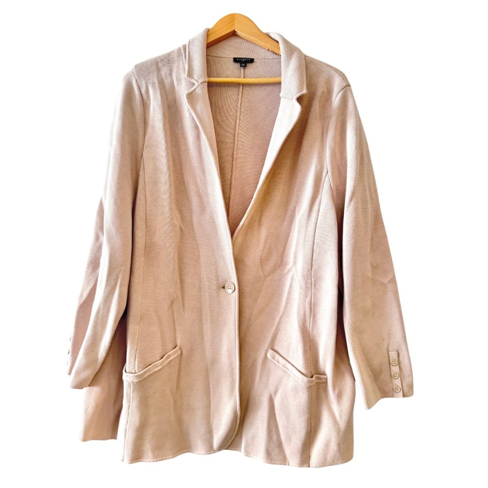 Talbots Tan Knit Stretch Blazer Relaxed Fit Notched Lapel